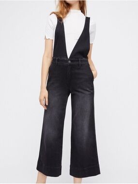 Free People A-Line Wide Leg Overalls Black Size 2